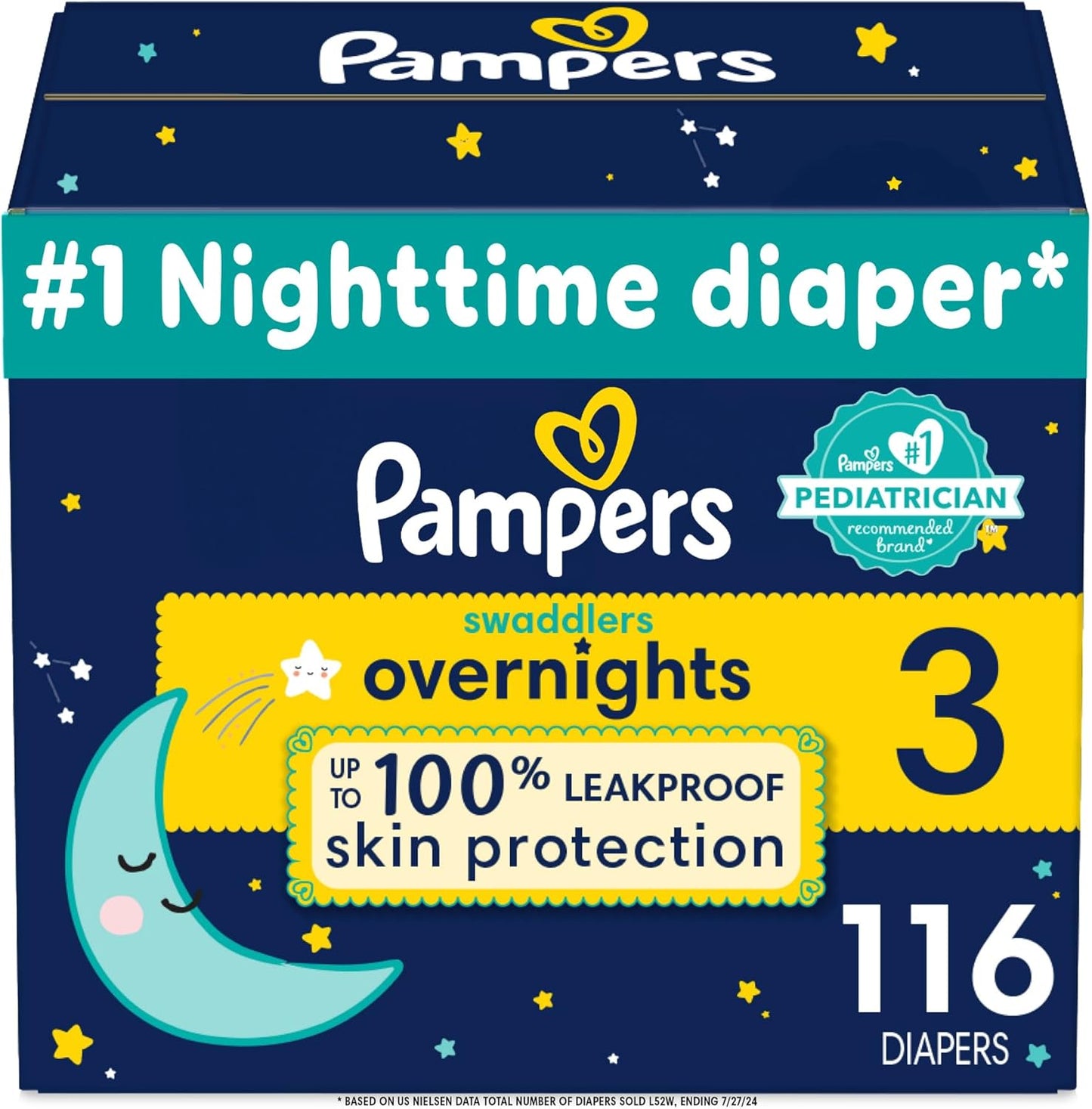 Pampers ZZZ Overnight Diapers, Size 3 (16-28 lbs), 116 Count, Nighttime Protection Disposable Baby Diaper
