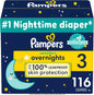 Pampers ZZZ Overnight Diapers, Size 3 (16-28 lbs), 116 Count, Nighttime Protection Disposable Baby Diaper