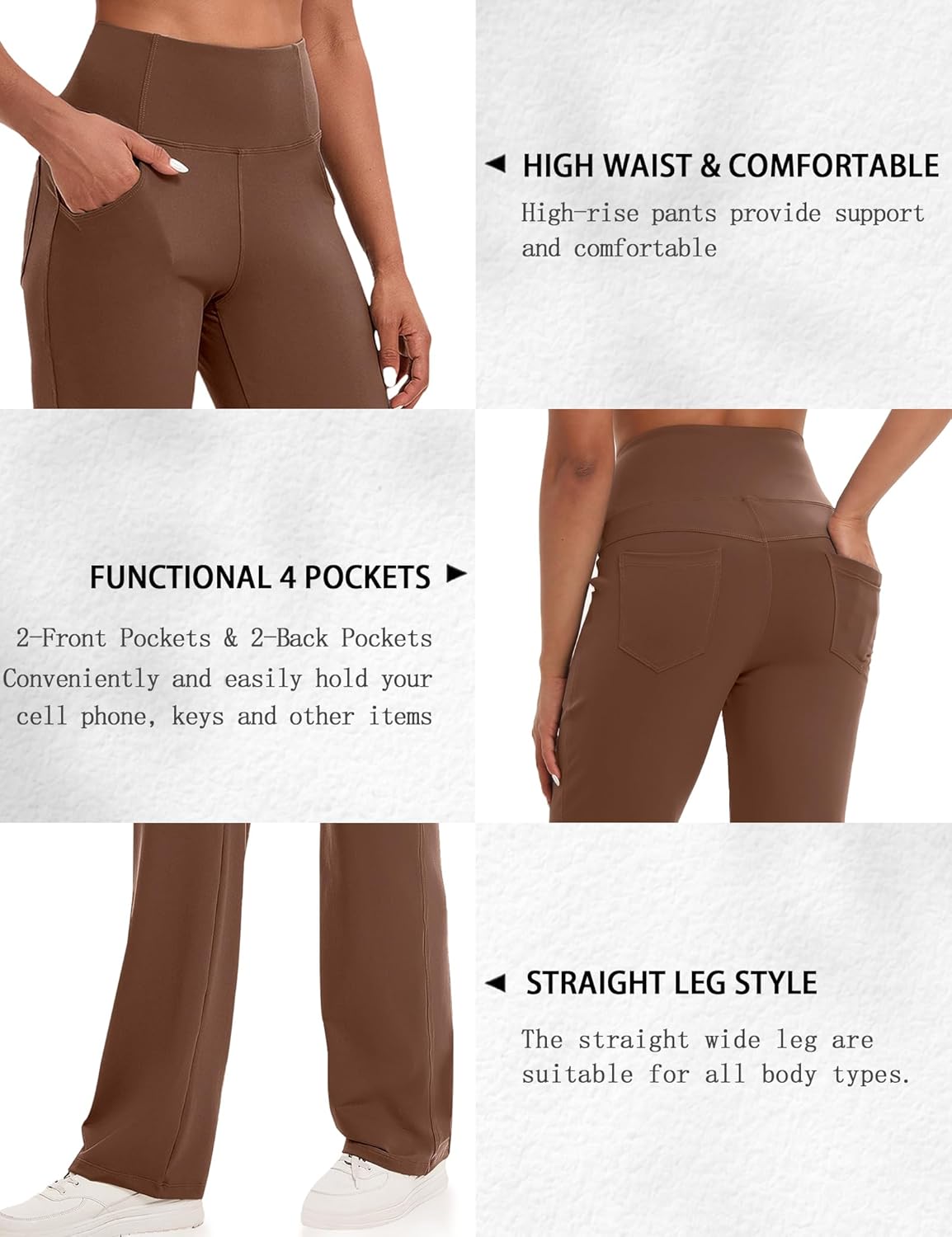 VOOVEEYA Yogahosen für Damen mit Taschen, gerade geschnittene Hose mit weitem Bein, hochtaillierte Business-Hose, petite/regulär//lang
