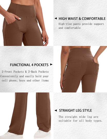 VOOVEEYA Yogahosen für Damen mit Taschen, gerade geschnittene Hose mit weitem Bein, hochtaillierte Business-Hose, petite/regulär//lang