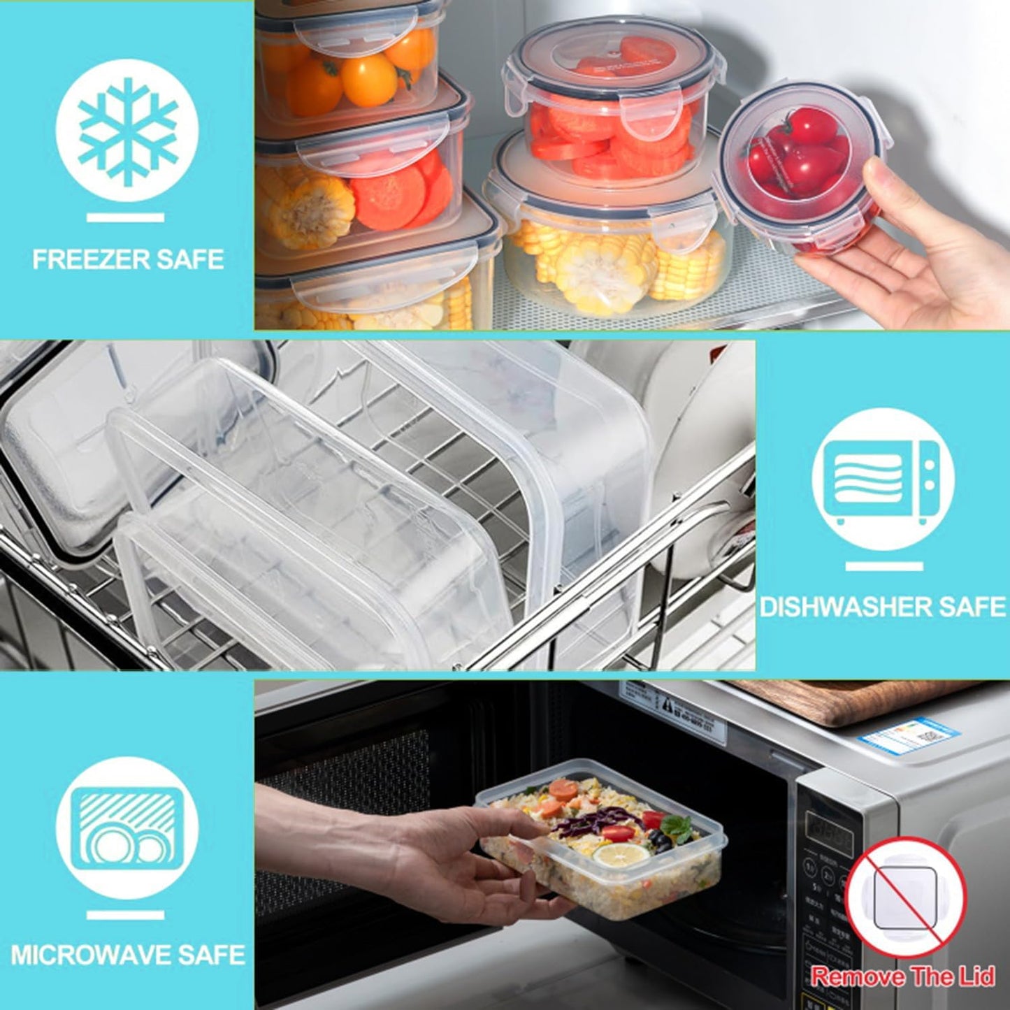 Pure Future 10-teiliges Set (5er-Pack, 1 l) Borosilikatglas-Lebensmittelbehälter mit verbesserten abnehmbaren Verschlussdeckeln – auslaufsichere Essenszubereitungs-Lunchboxen, ofen-/mikrowellengeeignet