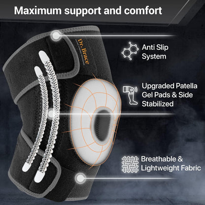 DR. BRACE ELITE Kniebandage mit Seitenstabilisatoren & Patellagelkissen für maximale Knieschmerzlinderung und schnelle Genesung für Männer und Frauen – Bitte sehen Sie sich das Video zur Größenbestimmung an (Mercury, Large)