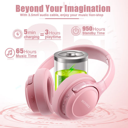 Auriculares Bluetooth BERIBES de diadema, 65H de reproducción y 6 modos de ecualización Auriculares inalámbricos con micrófono, auriculares plegables ligeros HiFi estéreo, graves profundos para oficina en casa, teléfono móvil, PC, etc.