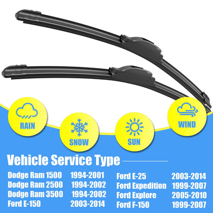 Gavimnal® 20"+20" Silicone Wiper Blades Replacement For Ford Explorer 2005-2010,F-150 1999-2007,All-Season Front Windshield Wiper Blades(Set of 2)