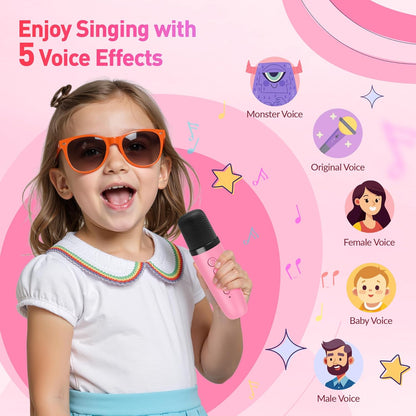 Mini Karaoke Machine for Kids Adults, Portable Bluetooth Speaker with 2 Wireless Microphone, Birthday Gifts for Girls Boys Ages 4, 5, 6, 7, 8, 9, 10, 12+ Years Old (Pinkcolor)