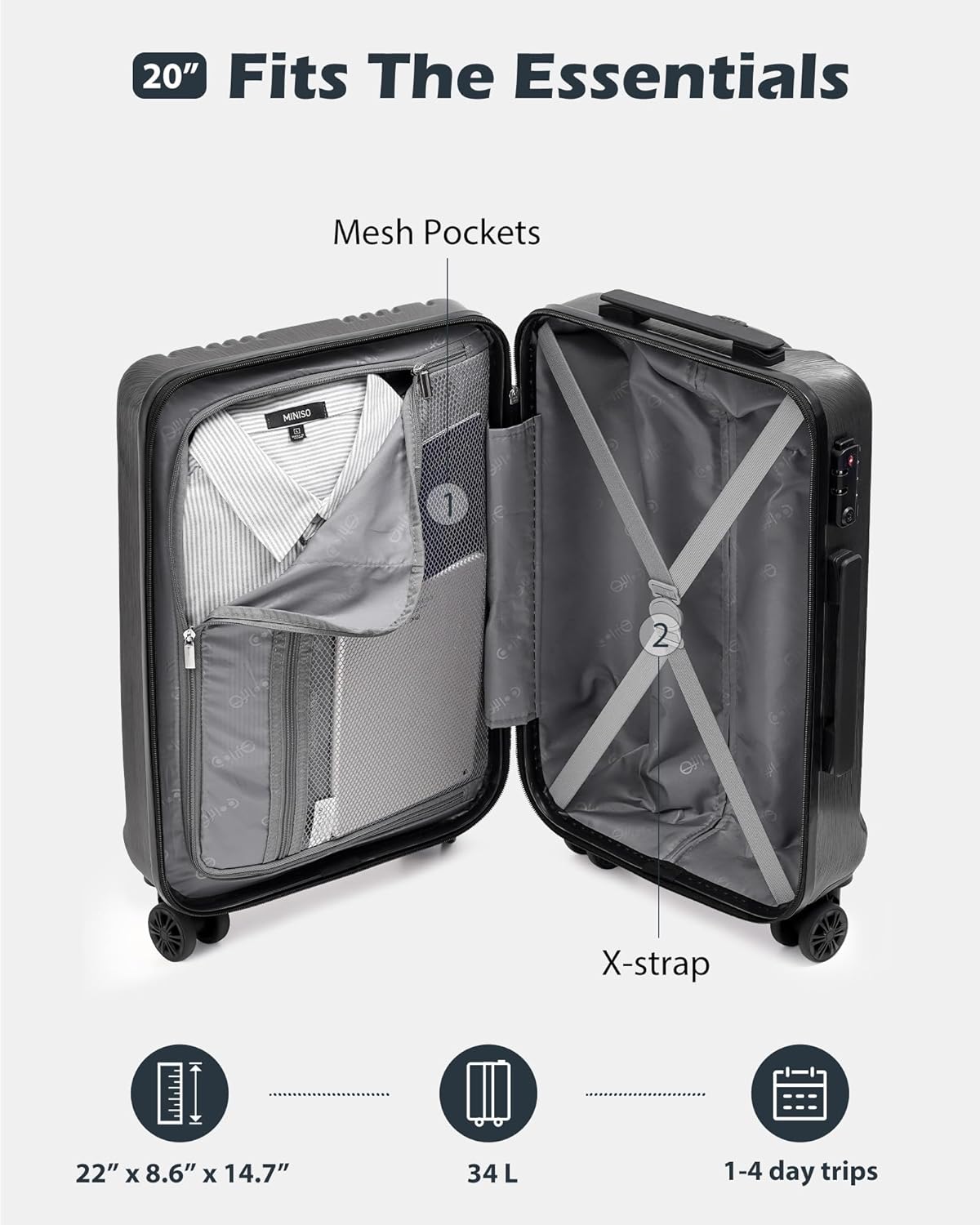 Coolife Koffer PC+ABS mit TSA-Schloss Rollkoffer Hartschale Leichtgewicht 20 Zoll 24 Zoll 28 Zoll (Orange, S (20 Zoll_Handgepäck))