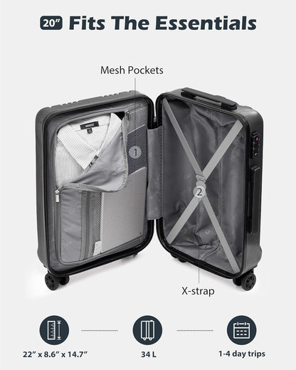 Coolife Koffer PC+ABS mit TSA-Schloss Rollkoffer Hartschale Leichtgewicht 20 Zoll 24 Zoll 28 Zoll (Orange, S (20 Zoll_Handgepäck))
