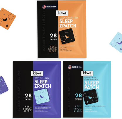 Klova Sleep Support Patch Bundle for Adults – Extra Strength & ZSleep Melatonin Patches Plus Melatonin-Free Option – Natural, Non-Habit-Forming Overnight Sleep Aid – 84 Patches