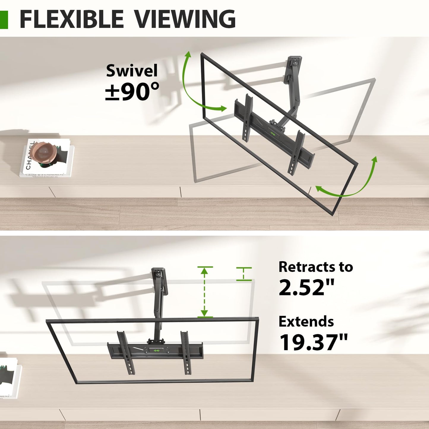 USX MOUNT Swivel TV Wall Mount for 26-60 Inch TVs up to 80 lbs, Single Articulating Arm, Full Motion TV Wall Mount Bracket with Swivel and Tilt, Max VESA 400x400mm