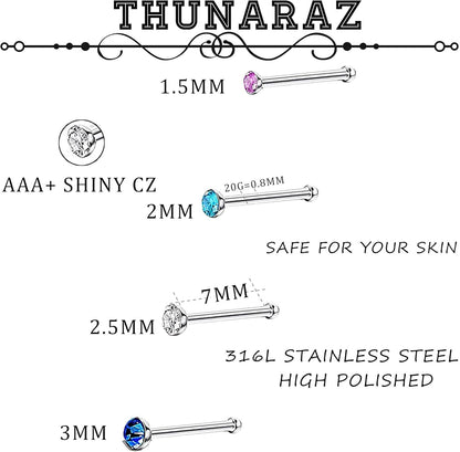 Thunaraz 60-120 Stück Edelstahl Nasenpiercing Ringe Stecker Körperschmuck 20G-22G 1.5mm 2mm 2.5mm