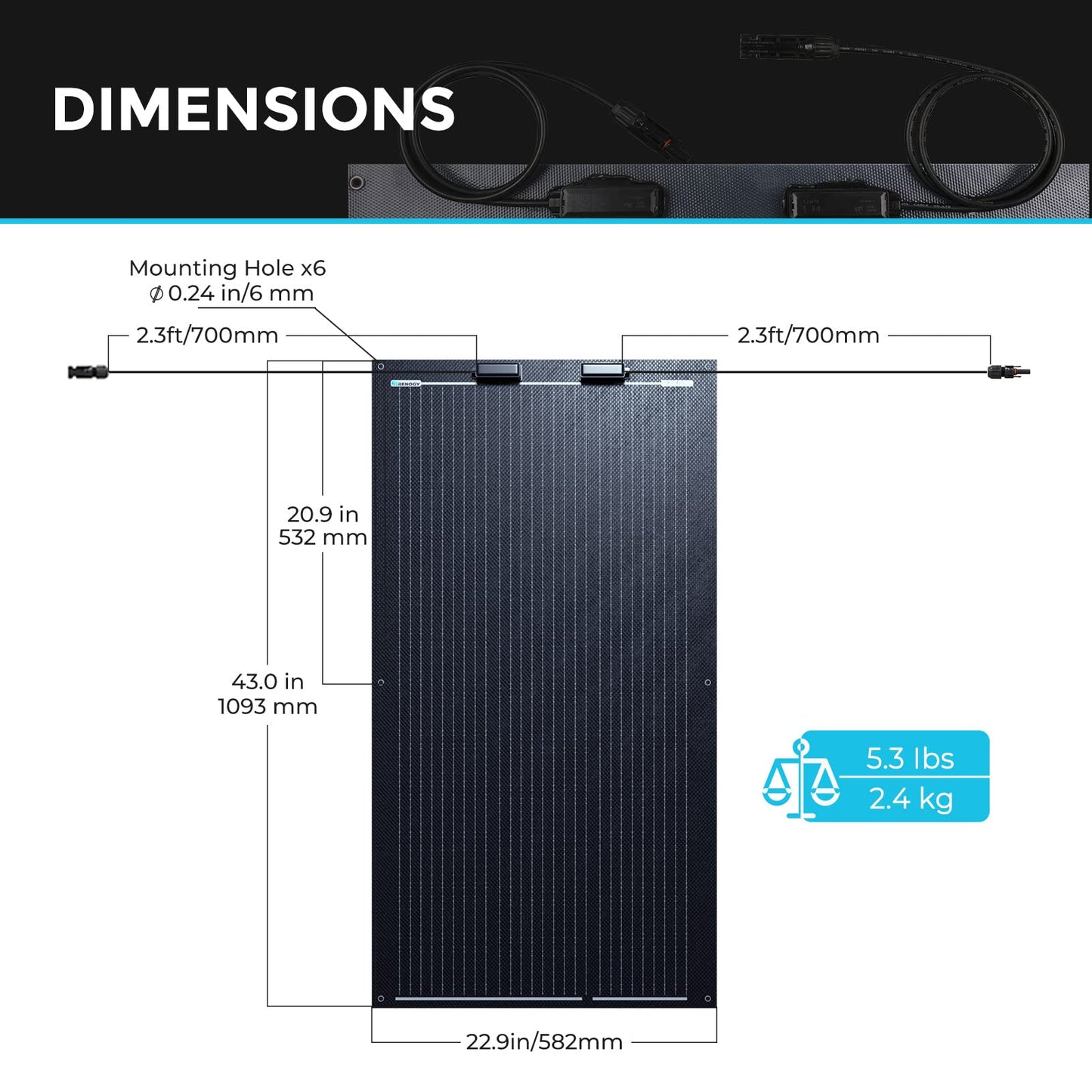 Renogy Flexible Solar Panel 50 Watt 12 Volt Monocrystalline Ultra-Flexible Bendable Mono Off-Grid Charger for Marine RV Cabin Van Car Boat Curve Surfaces