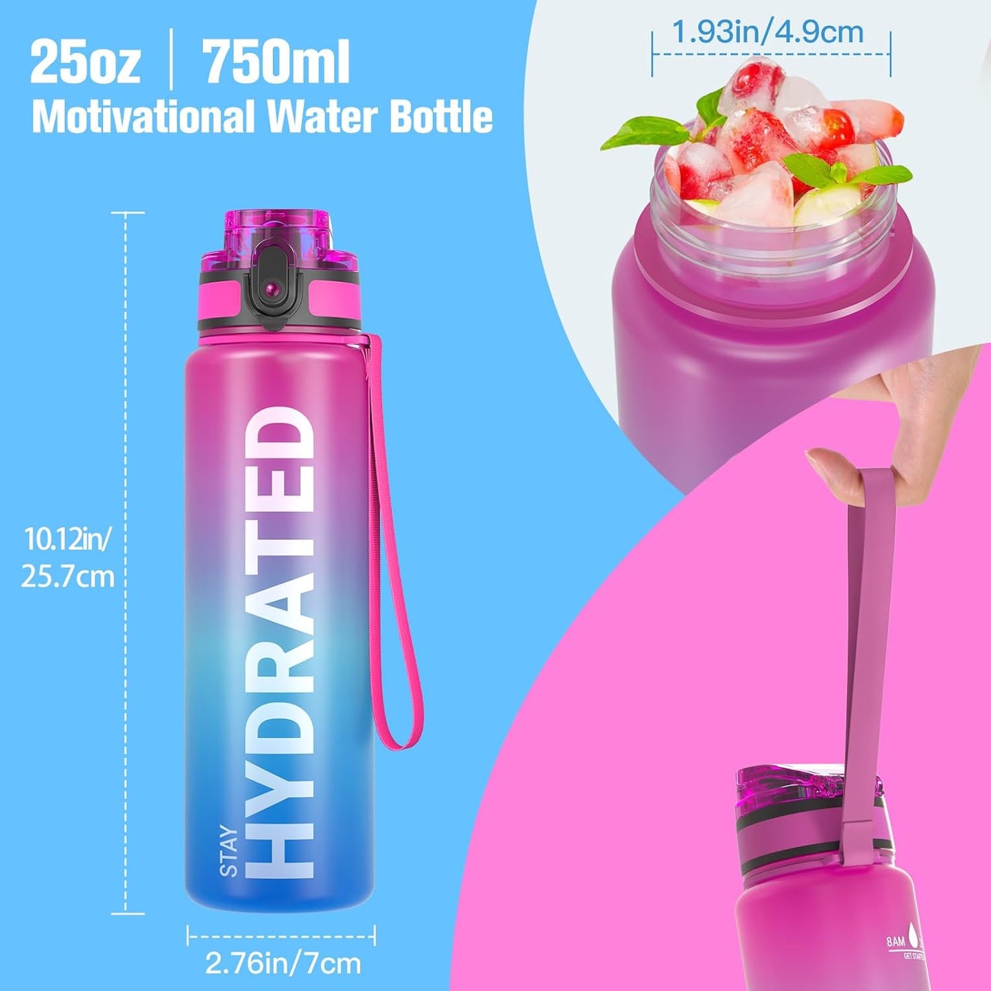 Sahara Sailor Trinkflasche, 950ml Motivations-Sportflasche mit Zeitmarkierung – Trinkzeiten – Tritan, BPA-frei, weite Öffnung auslaufsicher, Fast-Flow-Technologie mit Reinigungsbürste (1 Flasche)