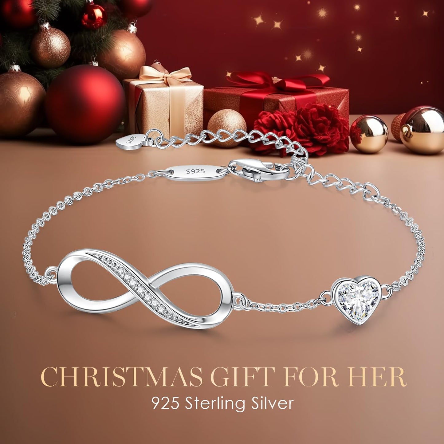 CDE Valentinstagsgeschenk Infinity Herz Geburtsstein Charm Gliederarmband für Damen 925 Sterling Silber Verstellbares Muttertags- Weihnachtsgeschenk Jubiläums- Geburtstags-Schmuck für Ehefrau Freundin Sie
