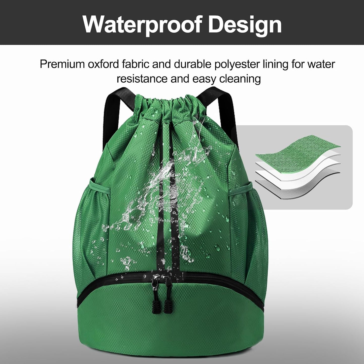 Hoedia Sports-Kordelzugrucksack – Schwimm-Turnbeutel mit Schuhfach und wasserdichter Tasche für Damen und Herren