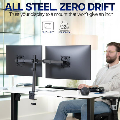 VIVO Dual-Monitor Tischhalterung, für 2 Bildschirme bis zu 30 Zoll und je 10 kg, Hochleistungs-Stahlständer voll verstellbar mit Klemme und Tülle, Schwarz, STAND-V002