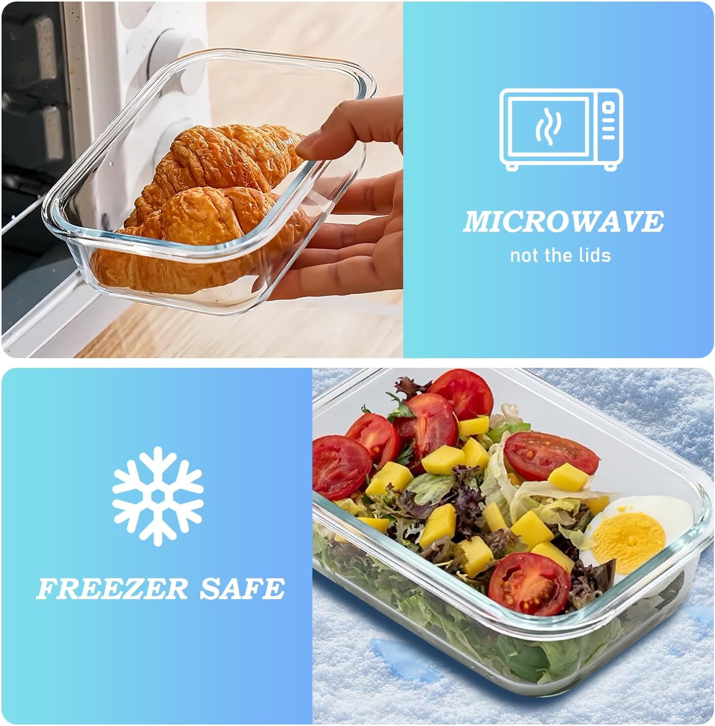 Pure Future 10-teiliges Set (5er-Pack, 1 l) Borosilikatglas-Lebensmittelbehälter mit verbesserten abnehmbaren Verschlussdeckeln – auslaufsichere Essenszubereitungs-Lunchboxen, ofen-/mikrowellengeeignet