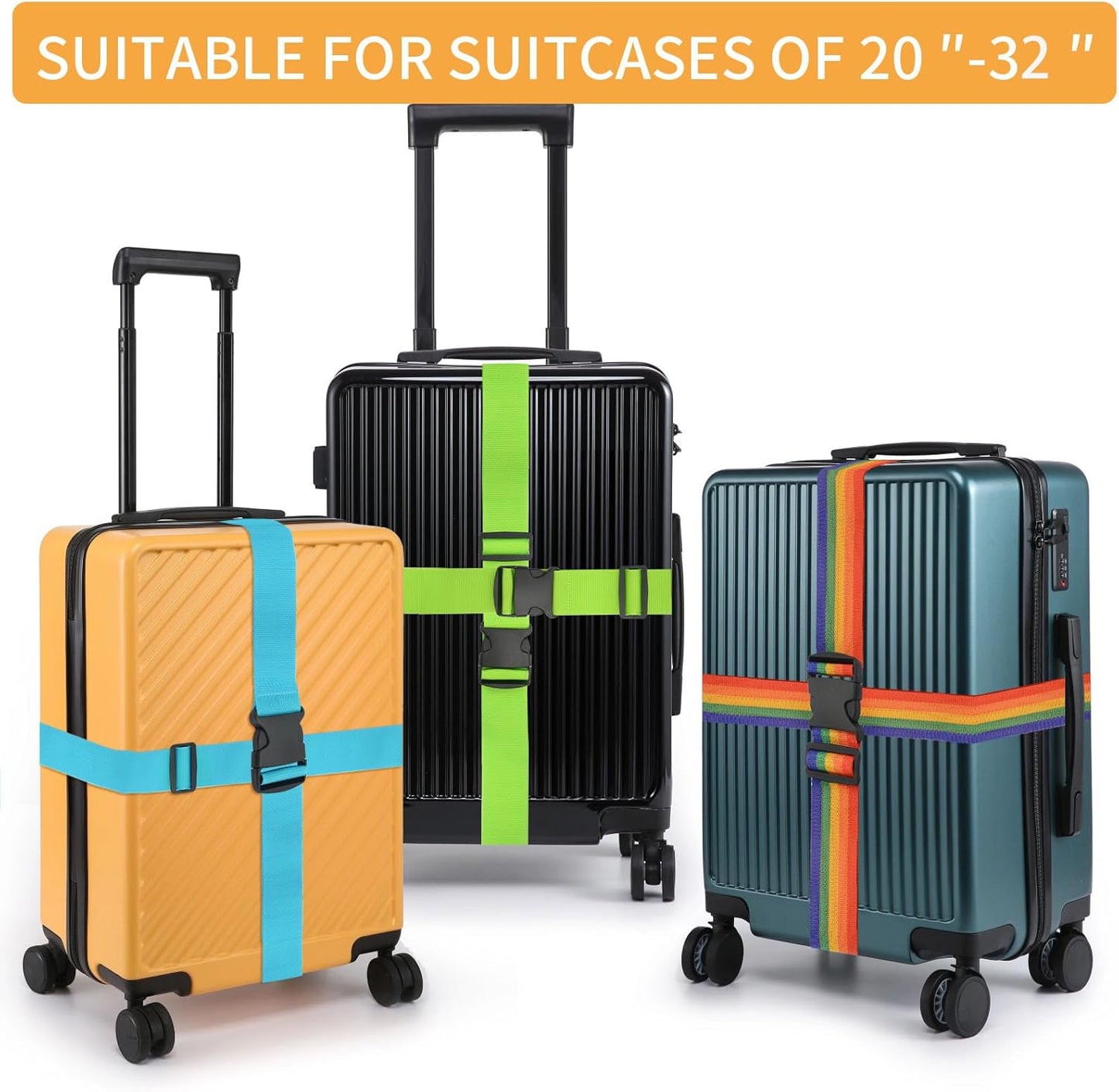 BILIONE 4er-Pack Gepäckgurte | 79 Zoll lange Gurte sichern den Koffer auf Reisen, TSA-zugelassenes Premium-Zubehör zum Anbringen einer zusätzlichen Tasche für den Reisegepäckverschluss (Blau+Orange+Grün+Pink)