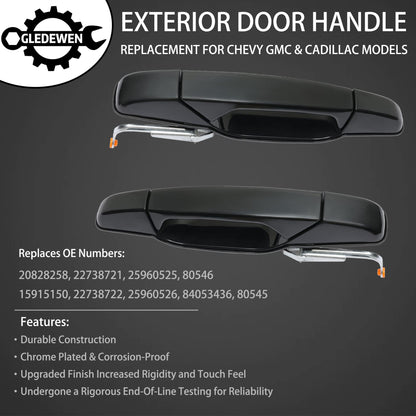 Außenliegender Chrom-Türgriff vorne links Fahrerseite | Ersatz für 2007-2013 Chevy Silverado Suburban Tahoe Avalanche GMC Sierra Yukon Cadillac Escalade | Ersetzt# 20828258, 22738721, 25960525