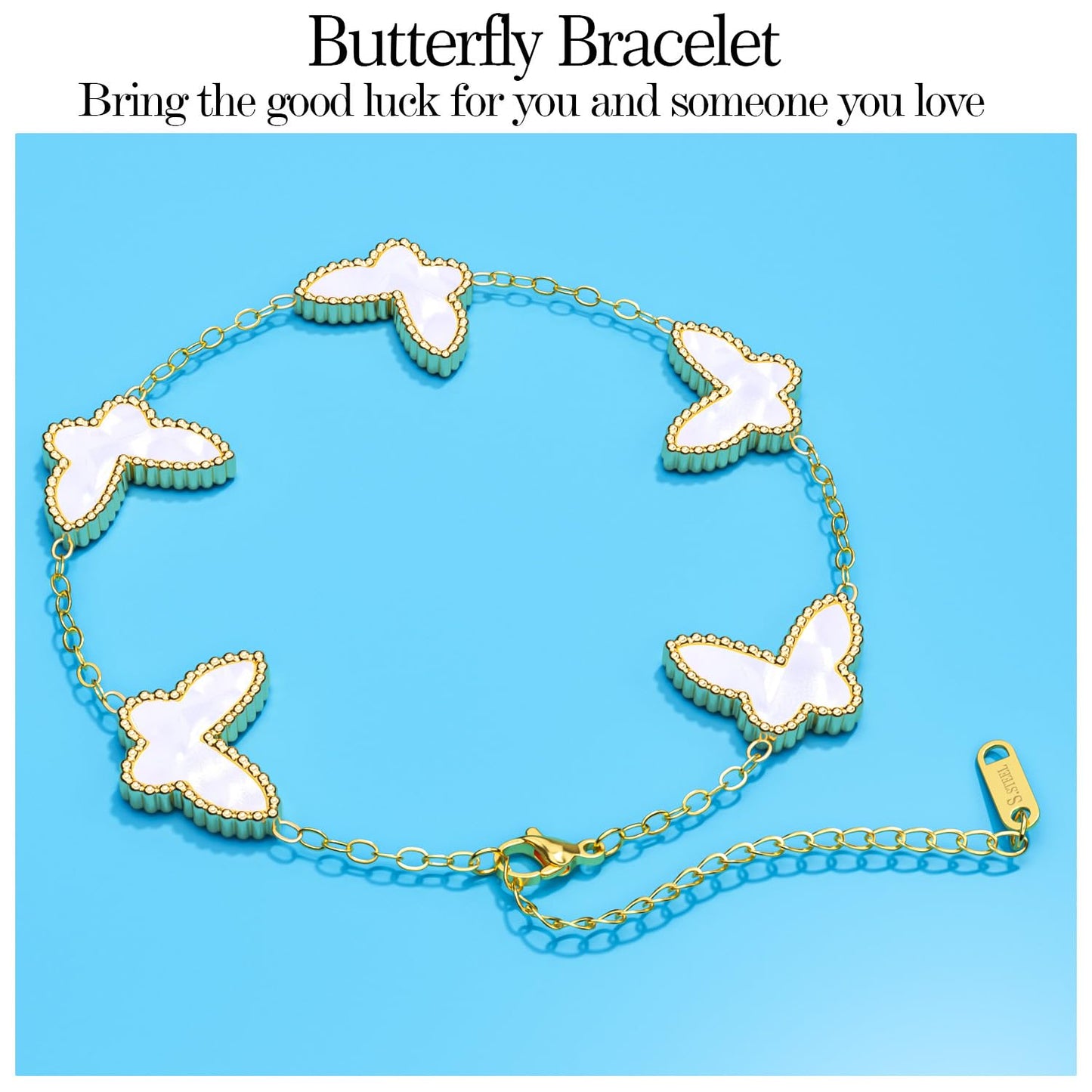 AICase 18K Gold Plated Clover Bracelet Dupes Gold/White/Black Bracelet Set for Women Flower Leaf Lucky Clover Bracelets Trendy Jewelry Birthday Gifts for Women/MoM/Friends
