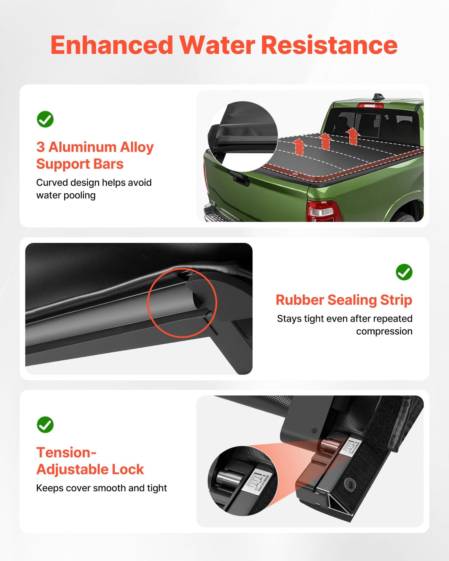 VEVOR Weiche aufrollbare Ladeflächenabdeckung, kompatibel mit 2019–2024 Dodge Ram 1500 Classic, 2003–2025 Ram 2500 3500, passend für 1,95 m (6 Fuß 4 Zoll/76 Zoll) Ladefläche, PVC-Abdeckung mit Aluminiumlegierungsstangen