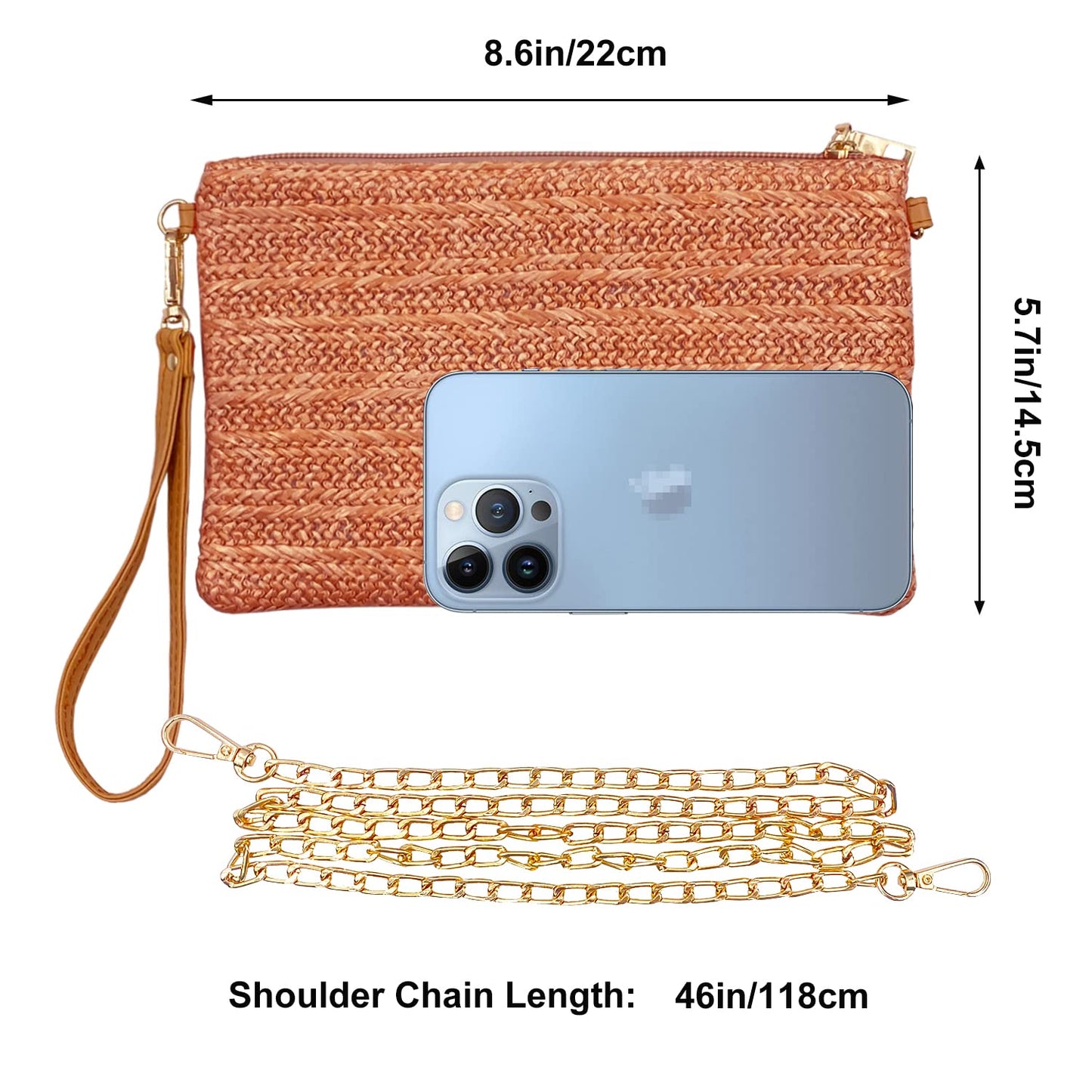 Beurlike Strohkupplung Geldbörsen für Frauen Strand Handgelenktasche Kleine Umhängetasche für Mädchen (Natur)