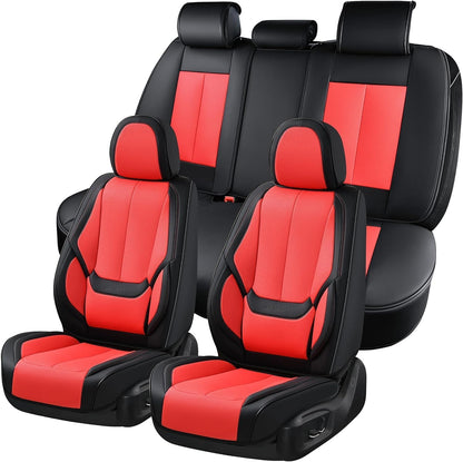 Coverado Car Seat Covers 5 Pieces, Full Set Universal Seat Covers for Cars, Waterproof Nappa Leather Auto Seat Protectors with Head Pillow, Car Interiors Fit for Most Sedans SUV Pick-up Truck, Black