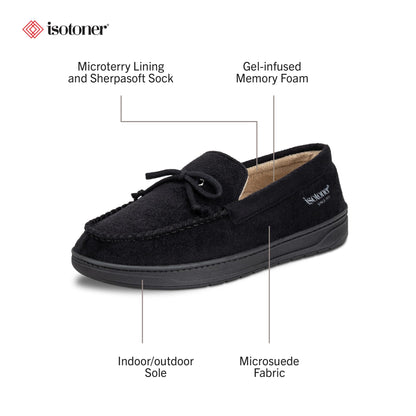 isotoner Men's Slip-on Indoor/Outdoor Microsuede Memory Foam Comfort Moccasin Slippers