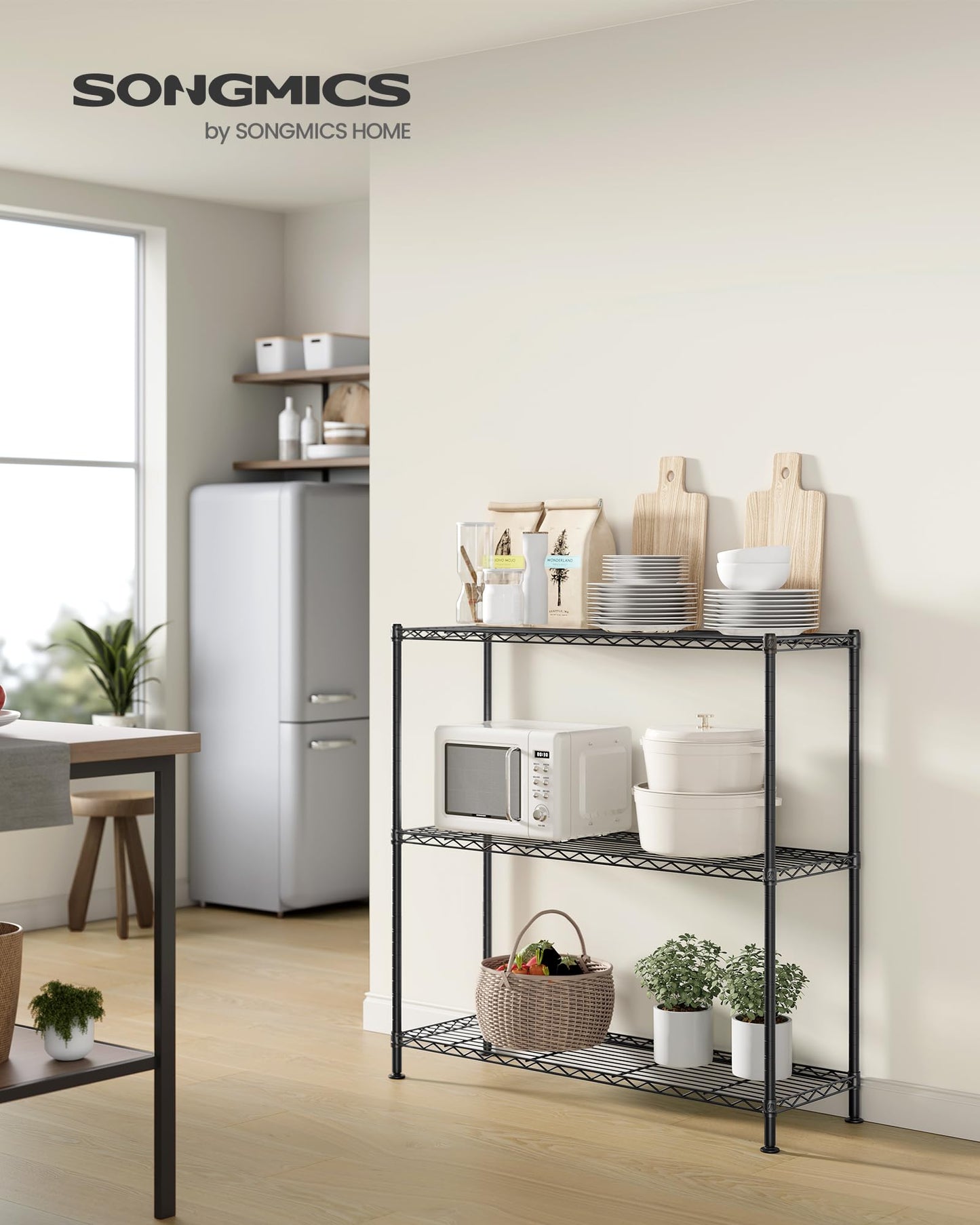 SONGMICS Storage Shelf, Small Metal Wire Shelving Unit, Adjustable Shelves, for Small Spaces, Garage, Bedroom, Living Room, Kitchen, Pantry, 5 Tier, 11.8 x 11.8 x 47.6 Inches, Ink Black ULGR123BH01