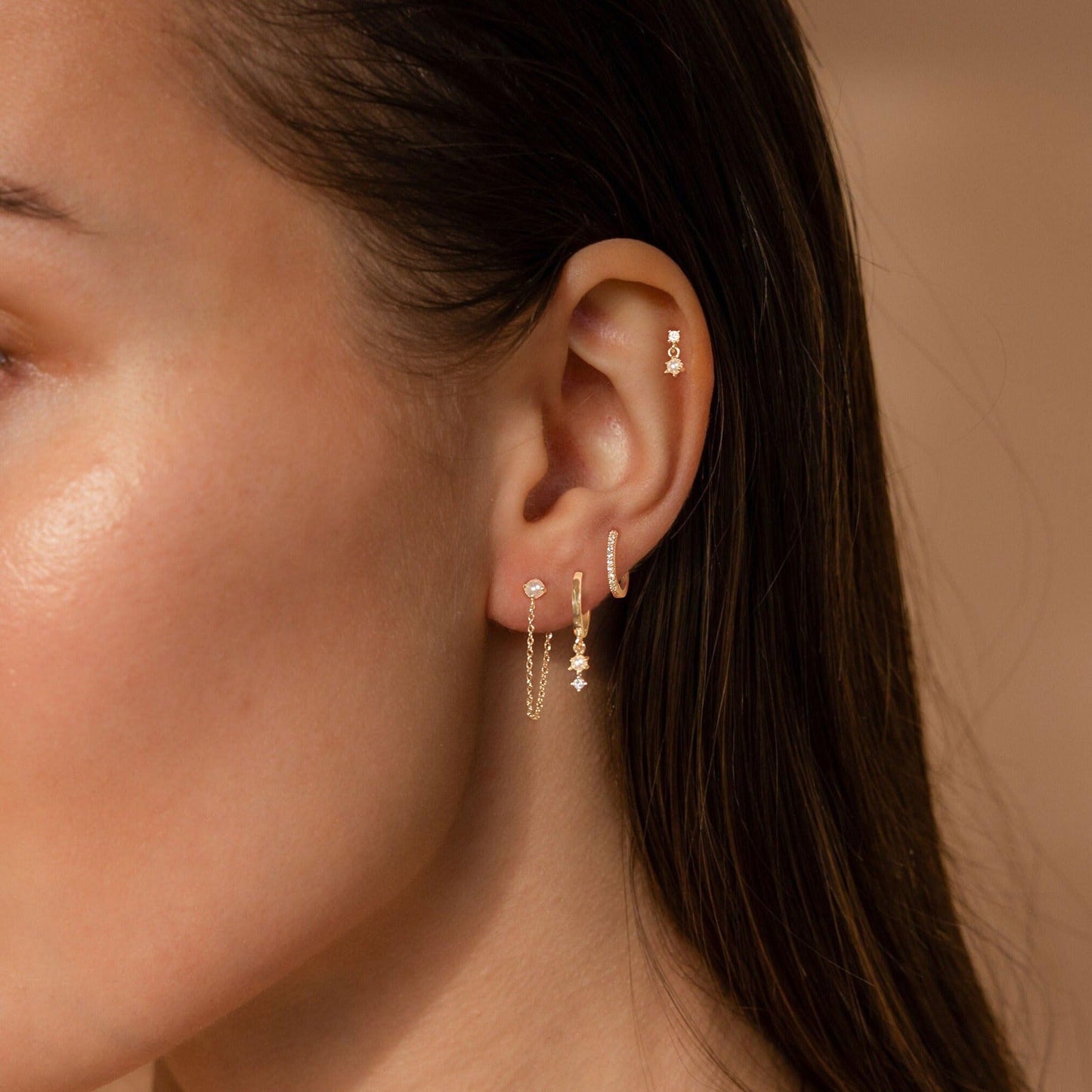 Gold Earrings For Women, Dainty Huggie Earrings Stack 14K Gold Plated Pearl Dangle Earrings for Women Trendy Cute Hypoallergenic Unique Gold Earring Stack Fashion Gold Jewelry Gifts