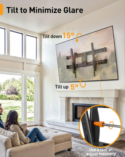 Perlegear Heavy Duty Fixed TV Wall Mount for 42"-115" TVs up to 225 lbs, Low Profile TV Mount Fits 16", 24", 32" Studs, One-Piece Bracket with Magnetic Pull Tabs, Max VESA 800x600mm