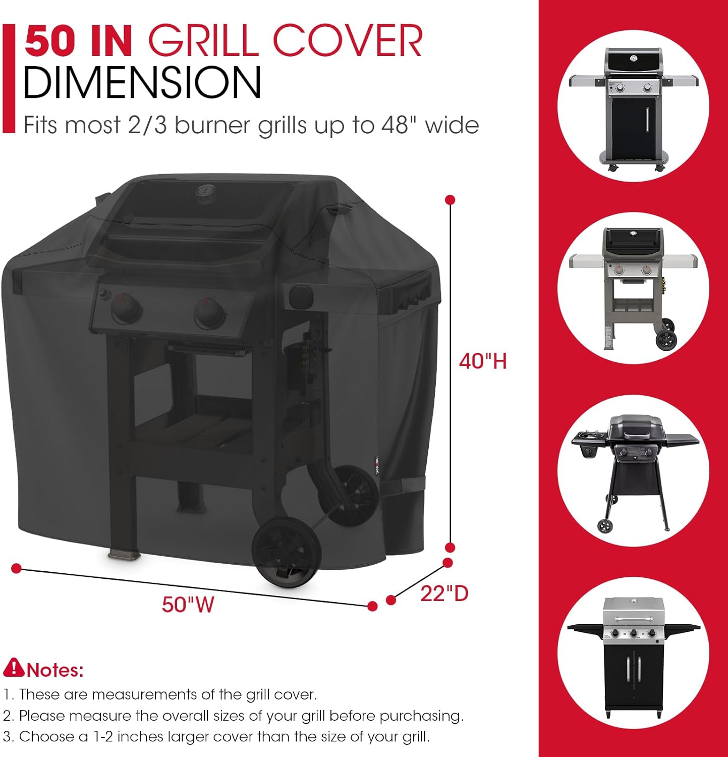 UNICOOK BBQ Abdeckung 60 Zoll, Hochleistungs-Wasserdichte Grillabdeckung, Spezielle Licht- und UV-beständige Outdoor-Grillabdeckung, Grillzubehör Kompatibel mit Weber Char-Broil Nexgrill und mehr