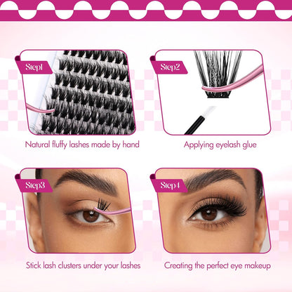 Cluster Wimpern D-Curl Wimperncluster 280 Stück Wimpernverlängerung Cluster Einzelwimpern Weiche DIY Wimpernverlängerungen Gemischtes Tray Wimperncluster Natürlicher Look (60D-0.07D, 8-16mm)