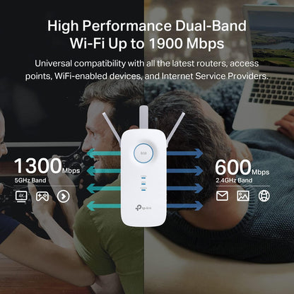 TP-Link AC1900 WLAN-Repeater RE550 | Dualband-WLAN-Verstärker mit Gigabit-Ethernet-Port | Bis zu 200 m², 32 Geräte | Internet-Signalverstärker | App-Einrichtung | EasyMesh-kompatibel