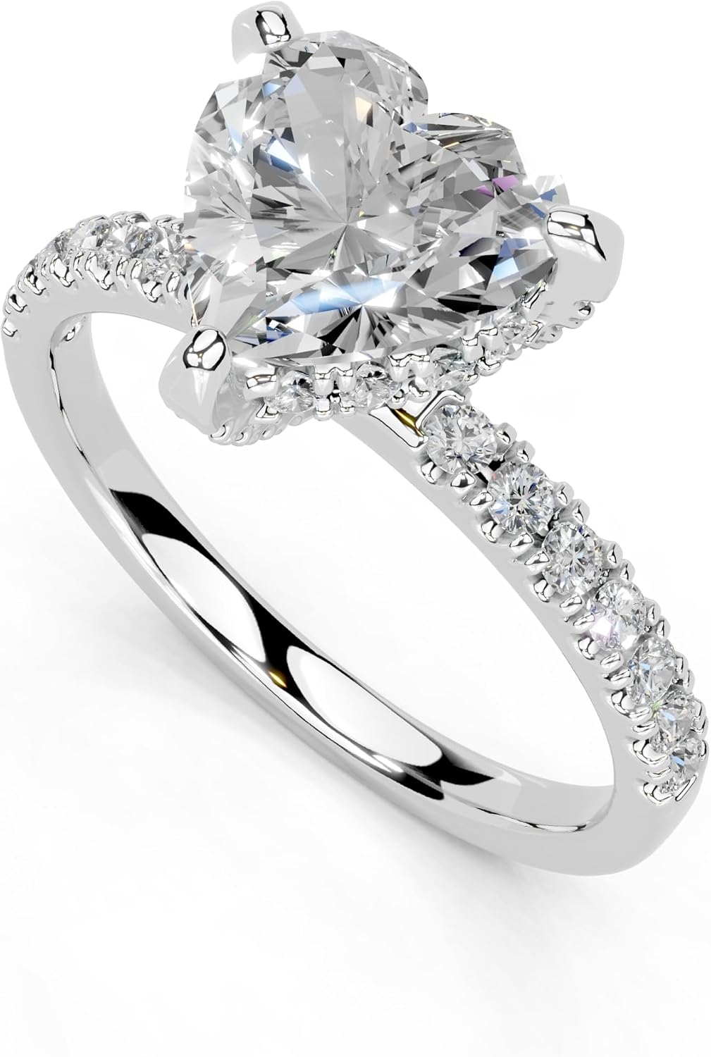 Heart Cut Lab Grown Diamond IGI Certified 3 Prong Hidden Halo Engagement Anniversary Wedding Ring in 14K Gold, Platinium for Women (1.0-5.0 Ct, F-G Color, VS1-VS2 Clarity)
