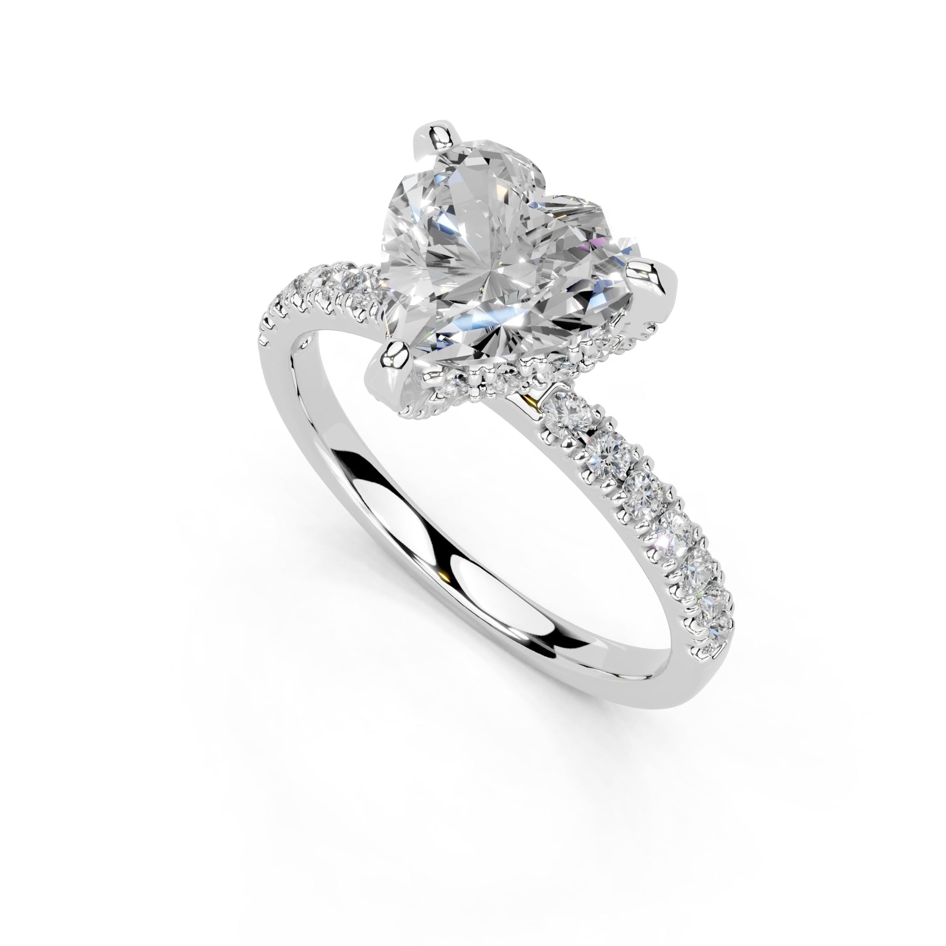 Heart Cut Lab Grown Diamond IGI Certified 3 Prong Hidden Halo Engagement Anniversary Wedding Ring in 14K Gold, Platinium for Women (1.0-5.0 Ct, F-G Color, VS1-VS2 Clarity)