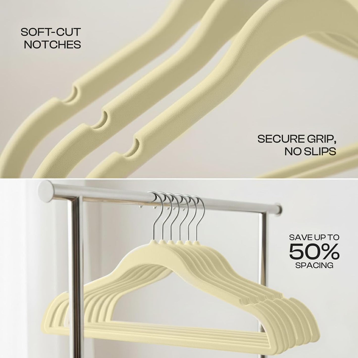 Utopia Home Samtbügel 50er-Pack, strapazierfähig, rutschfest, platzsparend, Filzkleiderbügel mit 360°-Haken & Kerben (Schwarz)
