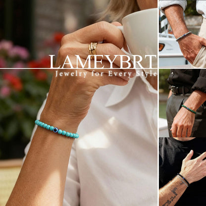6 mm Böses Auge Armband aus schwarzen Kristallen – verstellbares Set aus Natursteinen für Herren und Damen, Schutzamulett als Geschenk für den Alltag/Geburtstag/Jahrestag