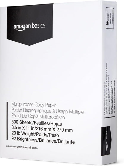 Amazon Basics Mehrzweck-Kopierpapier, 21,6 x 27,9 cm, 75 g/m², 3 Ries, 1500 Blatt, 92 Helligkeit, Weiß