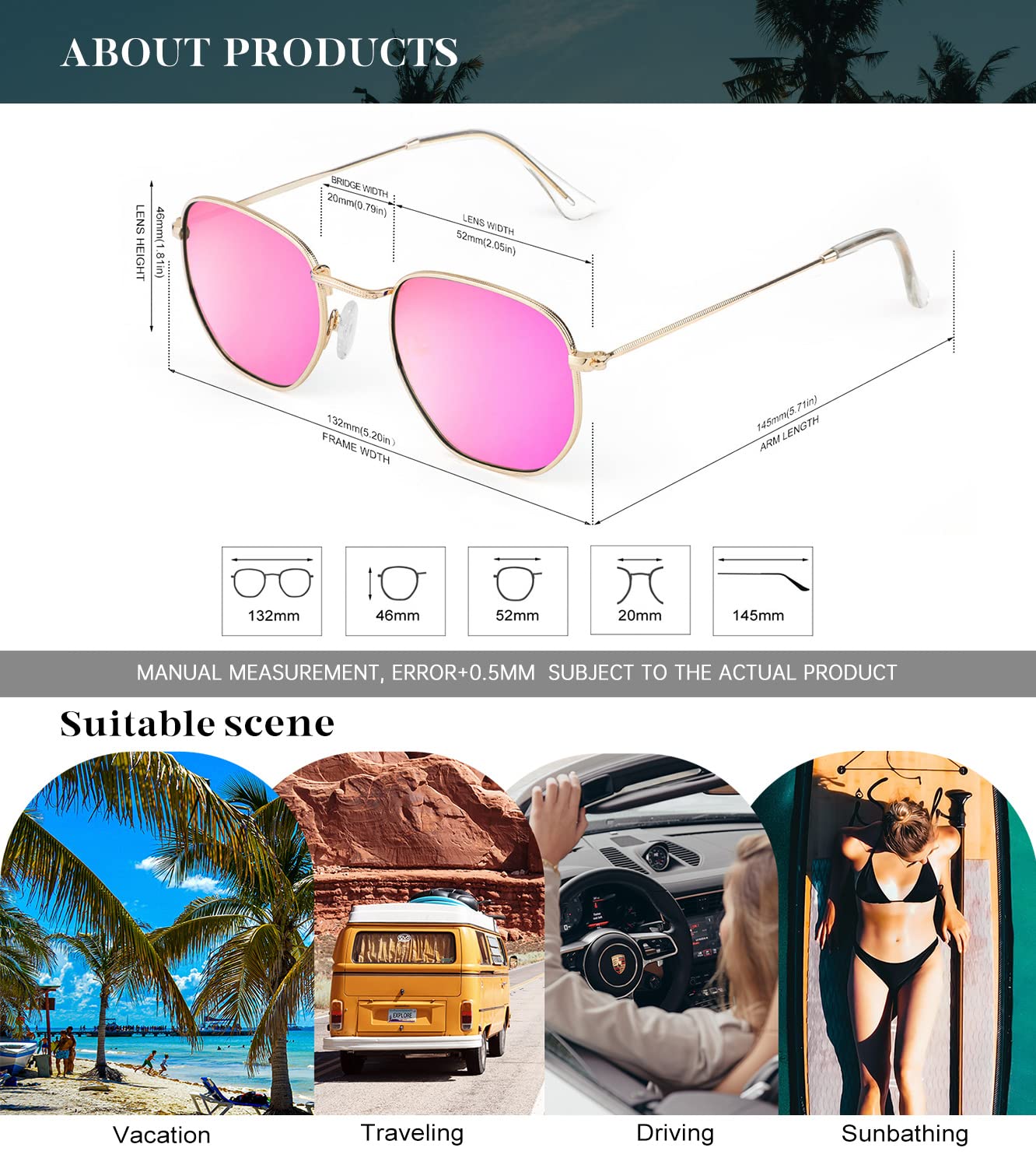 KALIYADI Sonnenbrillen für Damen und Herren Polarisiert Hexagon Damensonnenbrillen Trendy Metallrahmen UV-Schutz (Gold Rahmen Grau Linse)