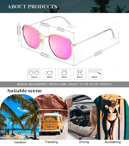 KALIYADI Sonnenbrillen für Damen und Herren Polarisiert Hexagon Damensonnenbrillen Trendy Metallrahmen UV-Schutz (Gold Rahmen Grau Linse)