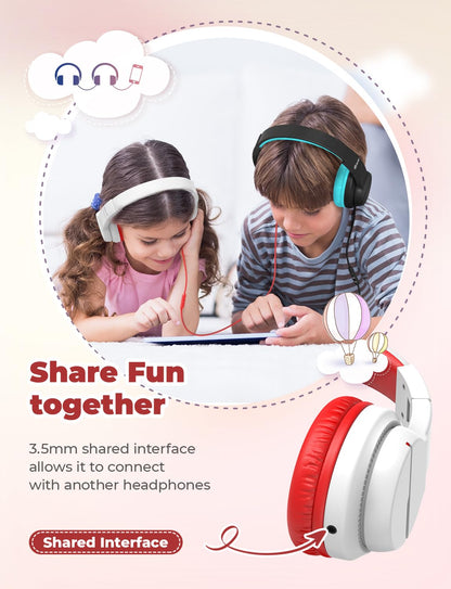 iClever Kinderkopfhörer für Schule und Reisen, sichere Lautstärkebegrenzung, HD-Mikrofon, Stereo-Sound Over-Ear-Kopfhörer für Mädchen und Jungen, FunShare Faltbar, 3,5 mm kabelgebunden für iPad Computer, HS19