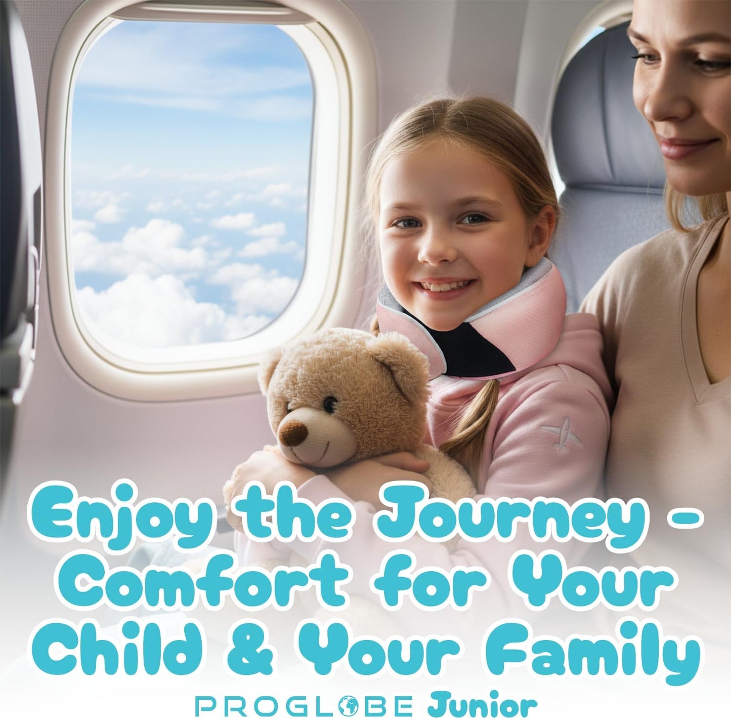 Proglobe Orthopädisches Nackenkissen Reise-Nackenkissen für Flugzeuge, Memory Foam Kit, aktualisiertes Ruhematerial, Flugreise-Set mit 3D-konturierter Augenmaske, Ohrstöpseln und luxuriösem Netzbeutel (Grau)