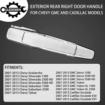 Außenliegender Chrom-Türgriff vorne links Fahrerseite | Ersatz für 2007-2013 Chevy Silverado Suburban Tahoe Avalanche GMC Sierra Yukon Cadillac Escalade | Ersetzt# 20828258, 22738721, 25960525