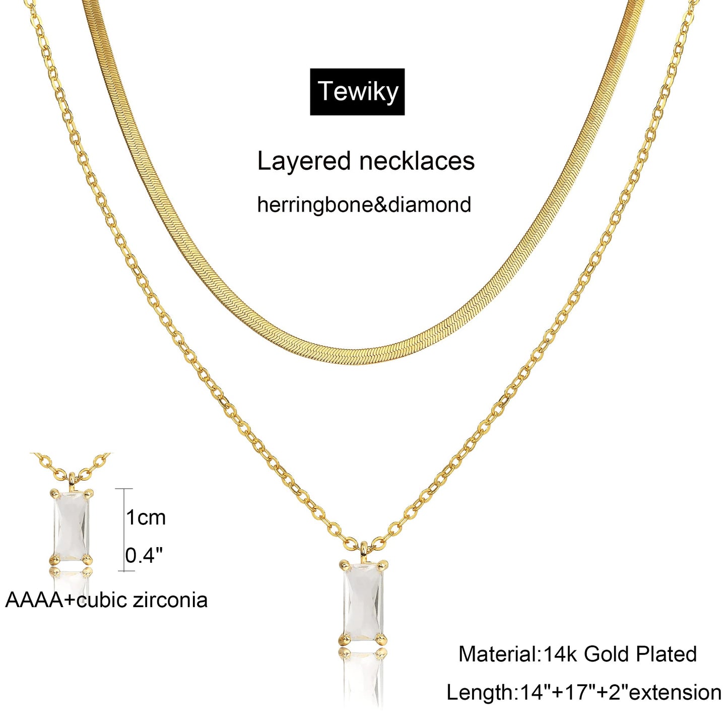 Tewiky Dainty 14k Gold Plated/Silver Cubic Zirconia Necklaces for Women, Simple CZ Jewelry Necklaces Trendy Gifts