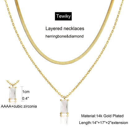 Tewiky Dainty 14k Gold Plated/Silver Cubic Zirconia Necklaces for Women, Simple CZ Jewelry Necklaces Trendy Gifts