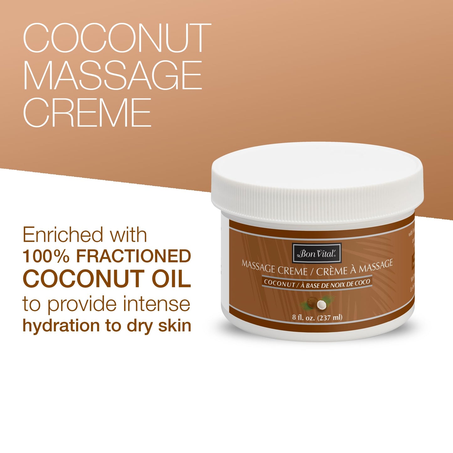 Bon Vital' Coconut Massage Creme Made with 100% Pure Fractionated Coconut Oil, Massage Cream & Moisturizer to Repair Dry Skin, No Greasy Feel, Anti-Aging Cream for Professional Massage, 5 Gallon Pail