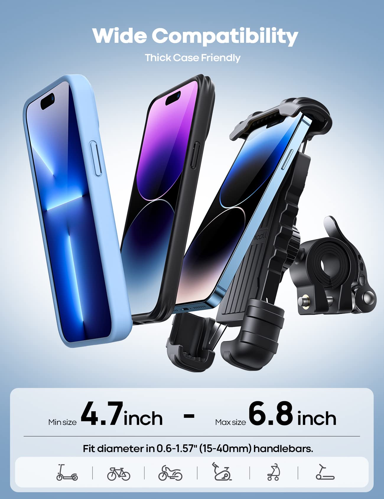 Lamicall Fahrrad Handyhalterung Motorrad Halterung - Motorrad Handyhalterung, Lenker Handy Klemme, Roller Handyclip Geschenke für iPhone 17 Air Pro Max, 16 15 Plus, S20, 4.7 bis 6.8 Zoll Smartphones