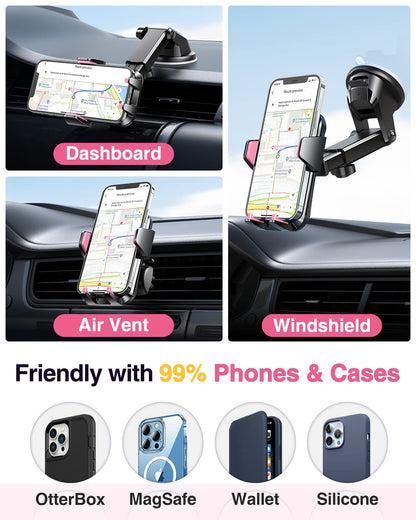 VANMASS【85+LBS Strongest Suction & Military-Grade Ultimate Car Phone Mount【Patent & Safety Certs】 Cell Phone Holder for Dash Windshield Vent for iPhone 17 Pro Max Automobile Accessory Kits,Ink Black