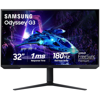 Samsung 24-Inch Odyssey G3 (G30D) Series FHD Gaming Monitor, 1ms, 180Hz, AMD FreeSync, Adjustable Stand, Black Equalizer, Virtual Aim Point, Eye Saver Mode, Flicker-Free, LS24DG302ENXZA