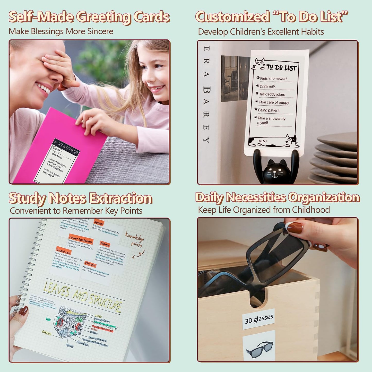 Memoking Mini-Drucker - T02 Aufkleberdrucker, Druckkapsel, tragbarer thermischer tintenloser Aufkleberhersteller, Bluetooth-Taschen-Minifotodrucker, Sofortdruck, Smart AI APP, für Studentenstudiennotizen, Tagebuch, Heimwerker, Geschenk